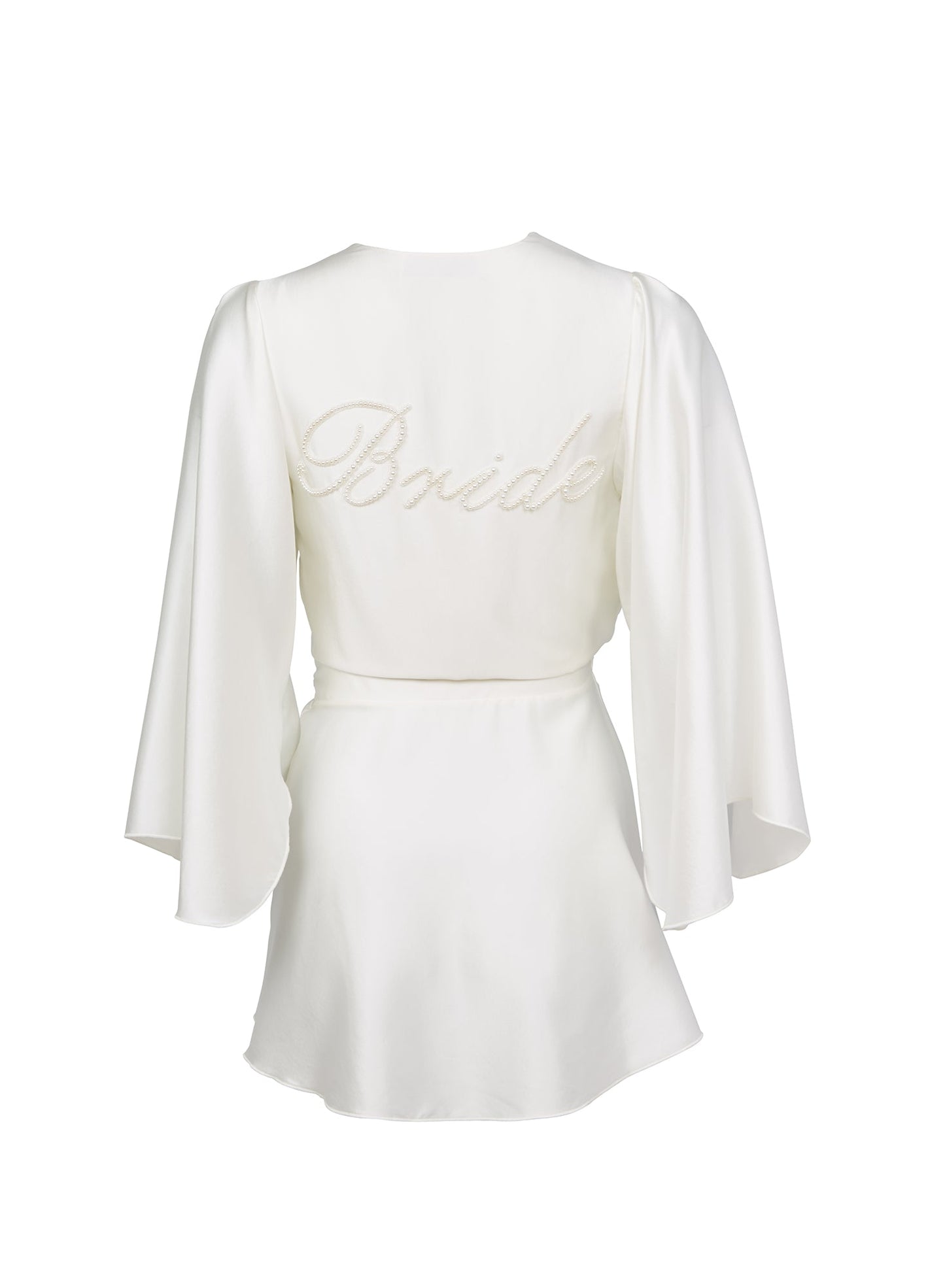 Fleur du Mal Ivory Bride Embroidered Angel Sleeve Robe
