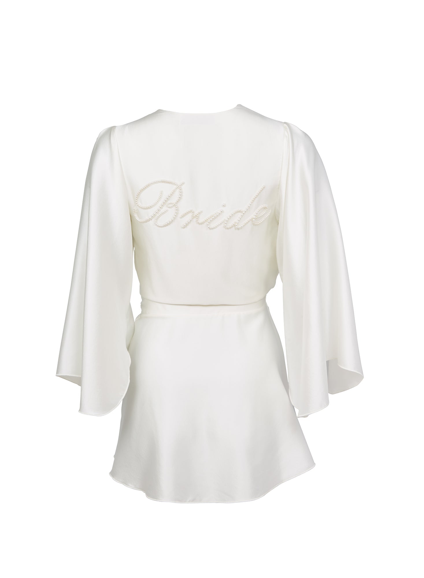 Fleur du Mal Ivory Bride Embroidered Angel Sleeve Robe