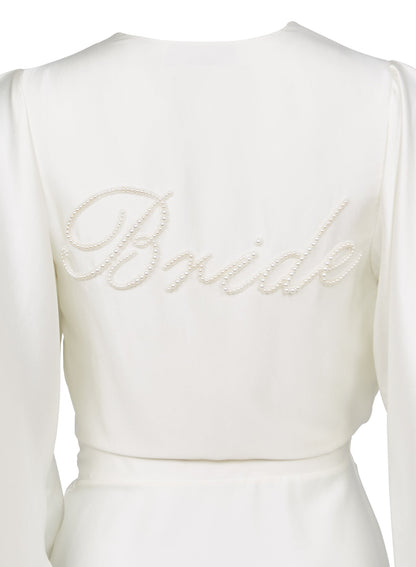 Fleur du Mal Ivory Bride Embroidered Angel Sleeve Robe