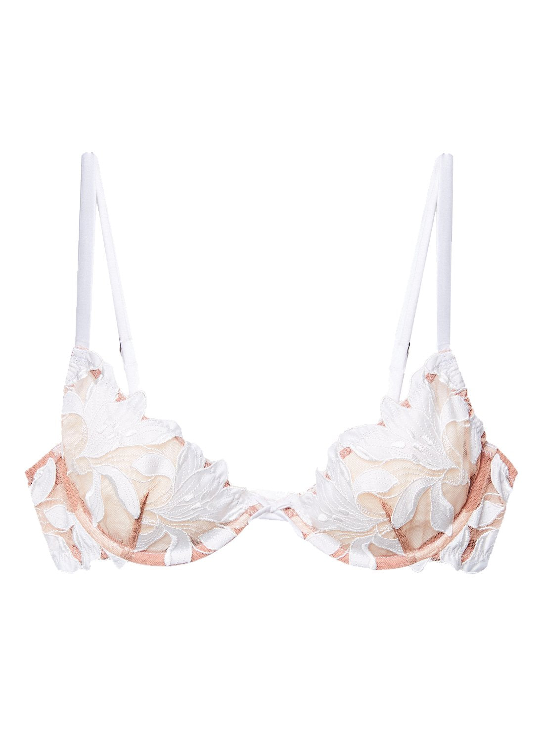 Fleur du Mal Ivory Lily Embroidery Plunge Demi Bra
