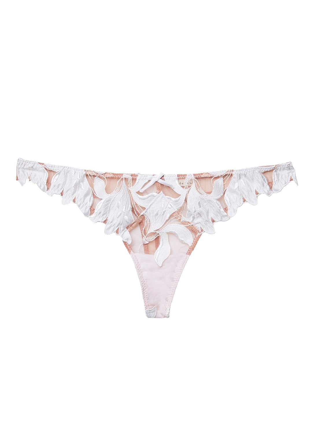 Fleur du Mal Ivory Lily Embroidery Hipster Thong