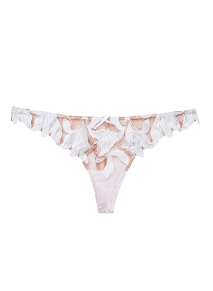 Fleur du Mal Ivory Lily Embroidery Hipster Thong