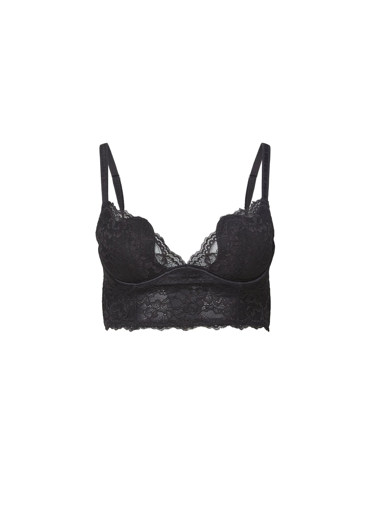 Fleur du Mal Black Bianca Lace Seduce U-Plunge Longline