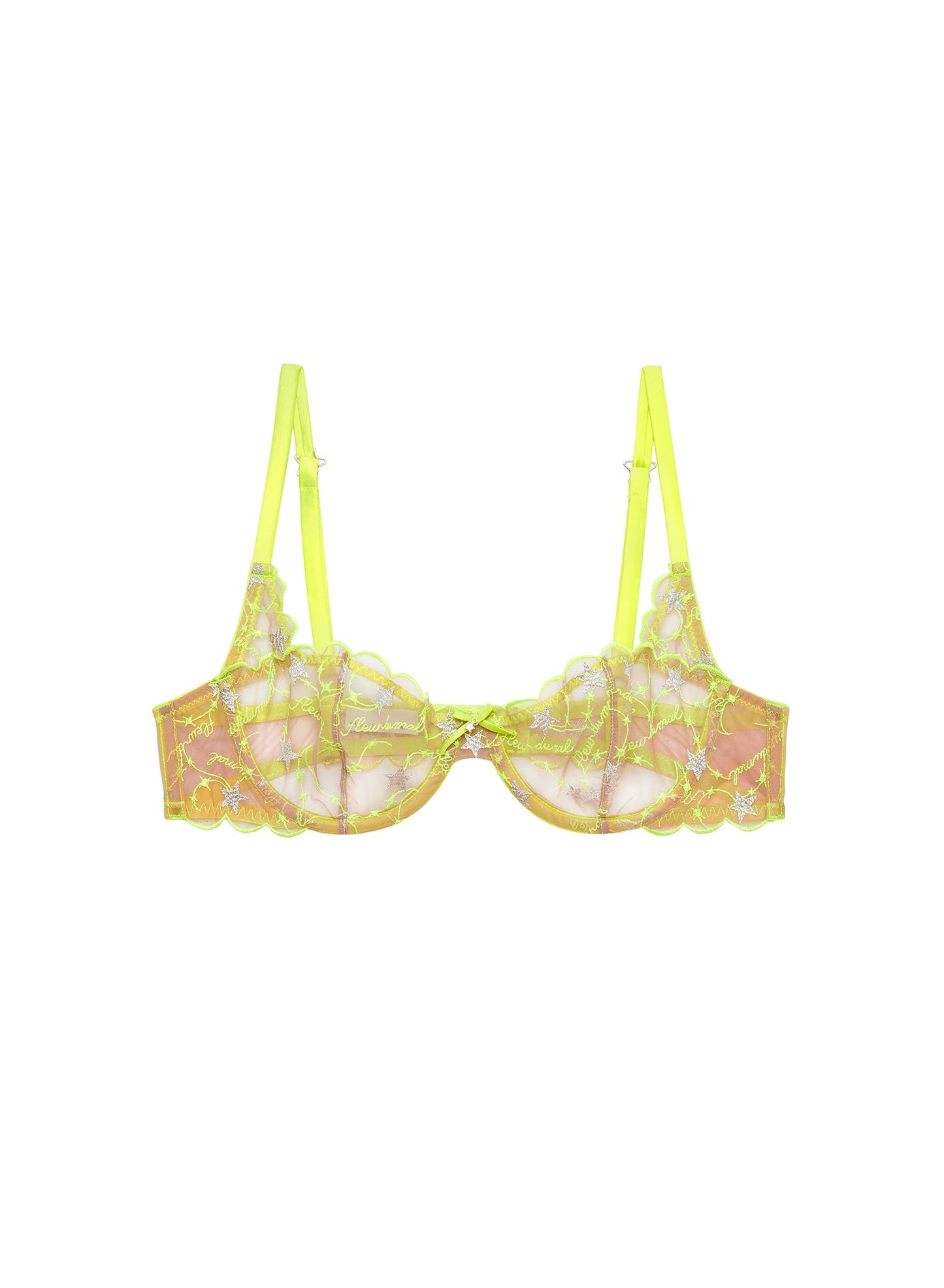 Fleur du Mal Neon Yellow Étoile Embroidery Balconette Bra