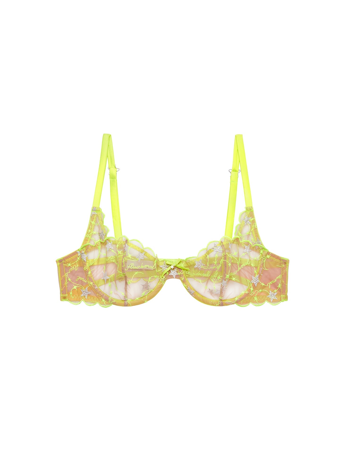 Fleur du Mal Neon Yellow Étoile Embroidery Balconette Bra