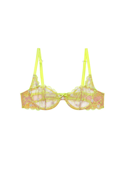 Fleur du Mal Neon Yellow Étoile Embroidery Balconette Bra