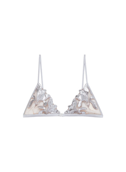 Fleur du Mal Platinum Lily Embroidery Triangle Bra