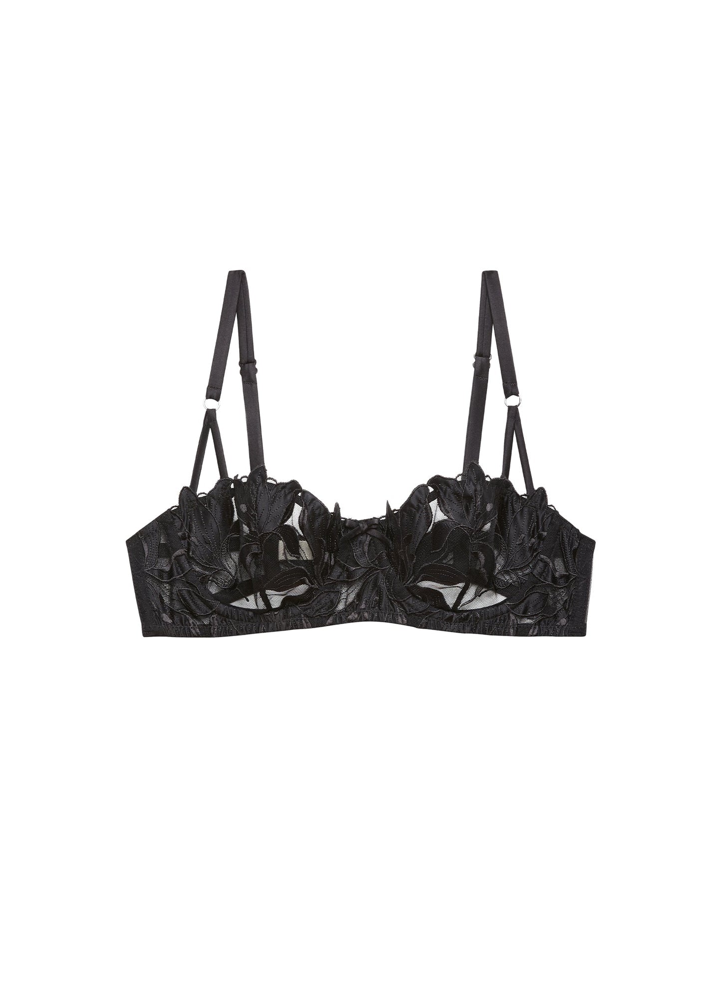 Fleur du Mal Black Lily Embroidery Balconette Bra