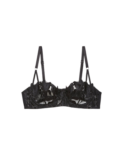 Fleur du Mal Black Lily Embroidery Balconette Bra