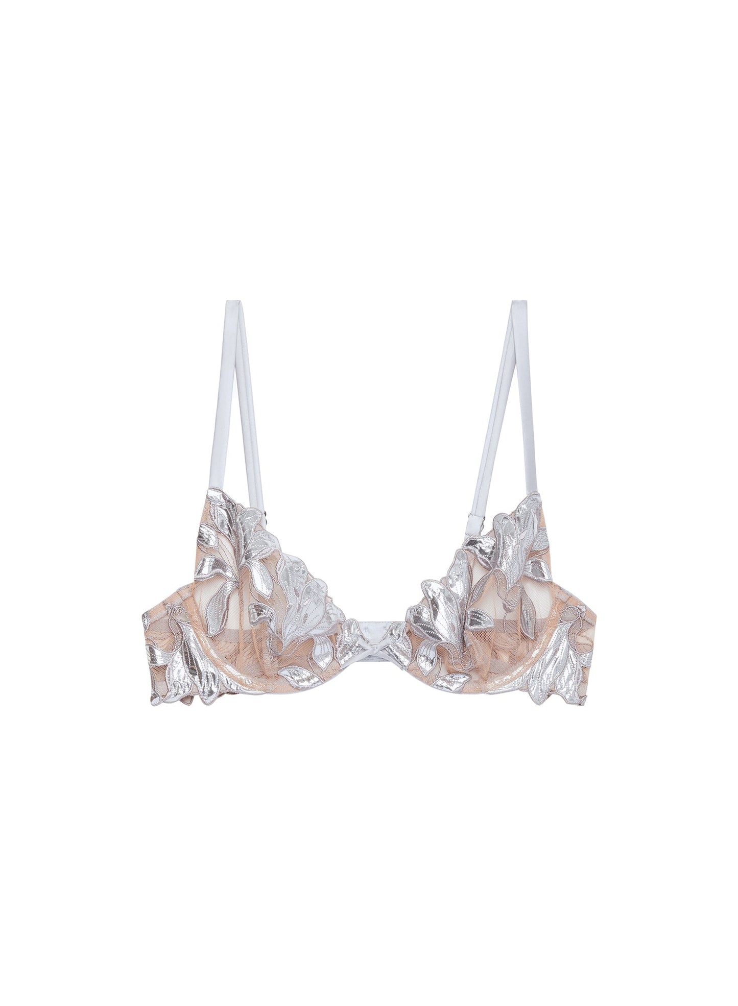 Fleur du Mal Platinum Lily Embroidery Plunge Demi Bra