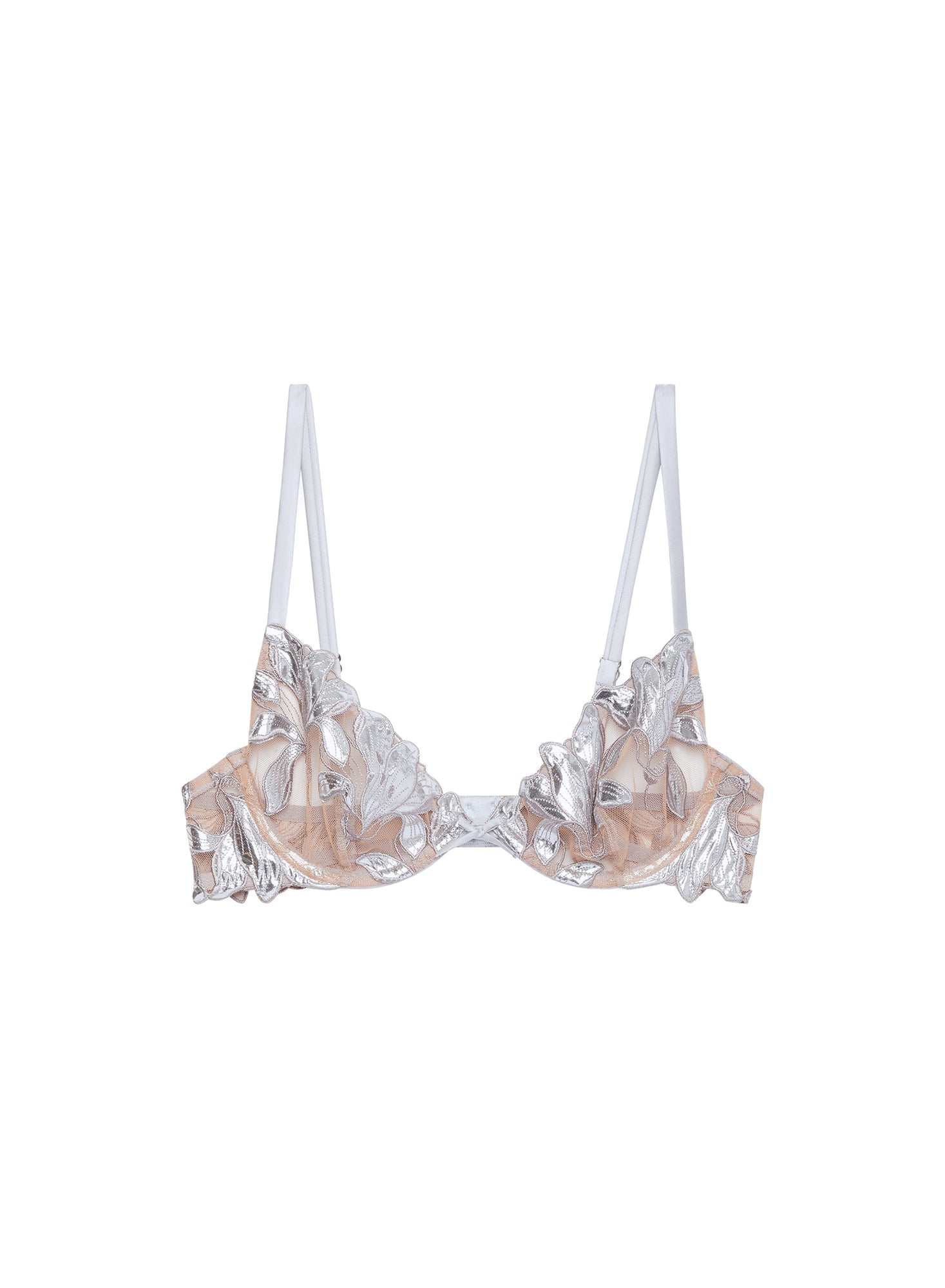 Fleur du Mal Platinum Lily Embroidery Plunge Demi Bra