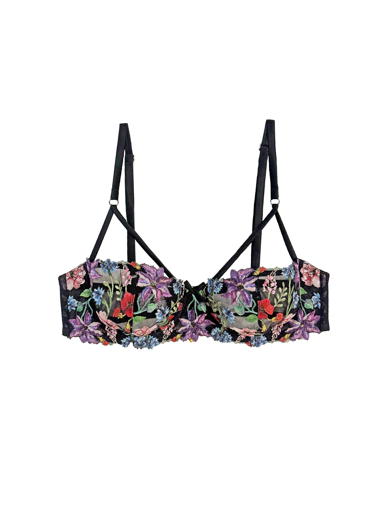Fleur du Mal Black Wildfleur Balconette Bra