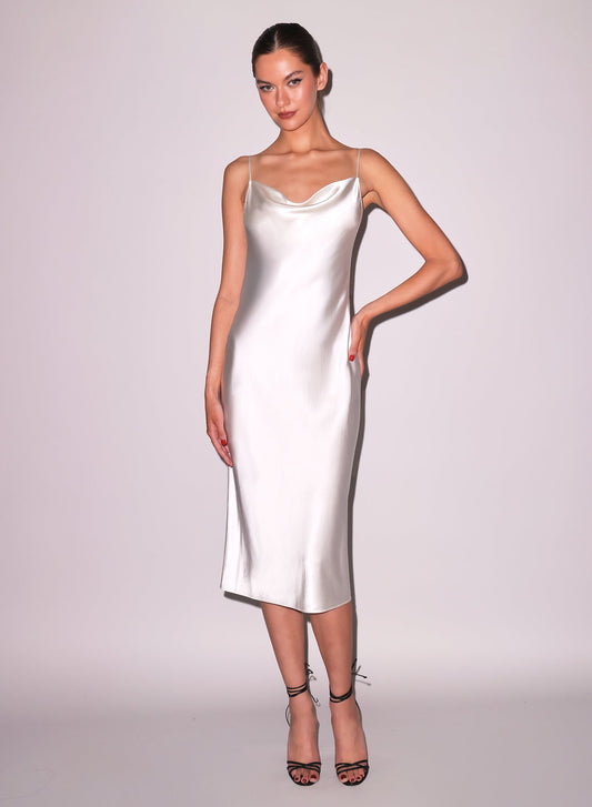 Fleur du Mal White Silk Cowl Slip Dress