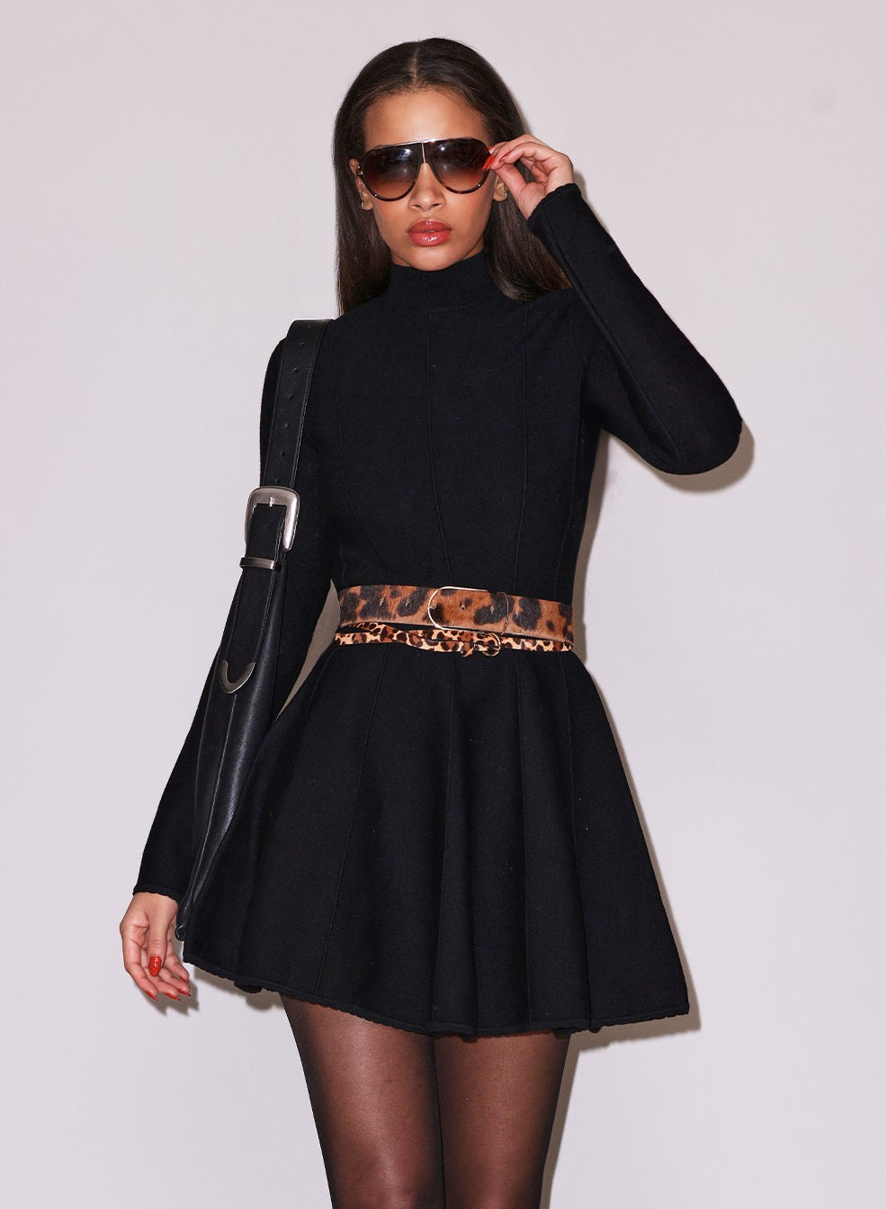 Fleur du Mal Black Long Sleeve Flared Corset Dress