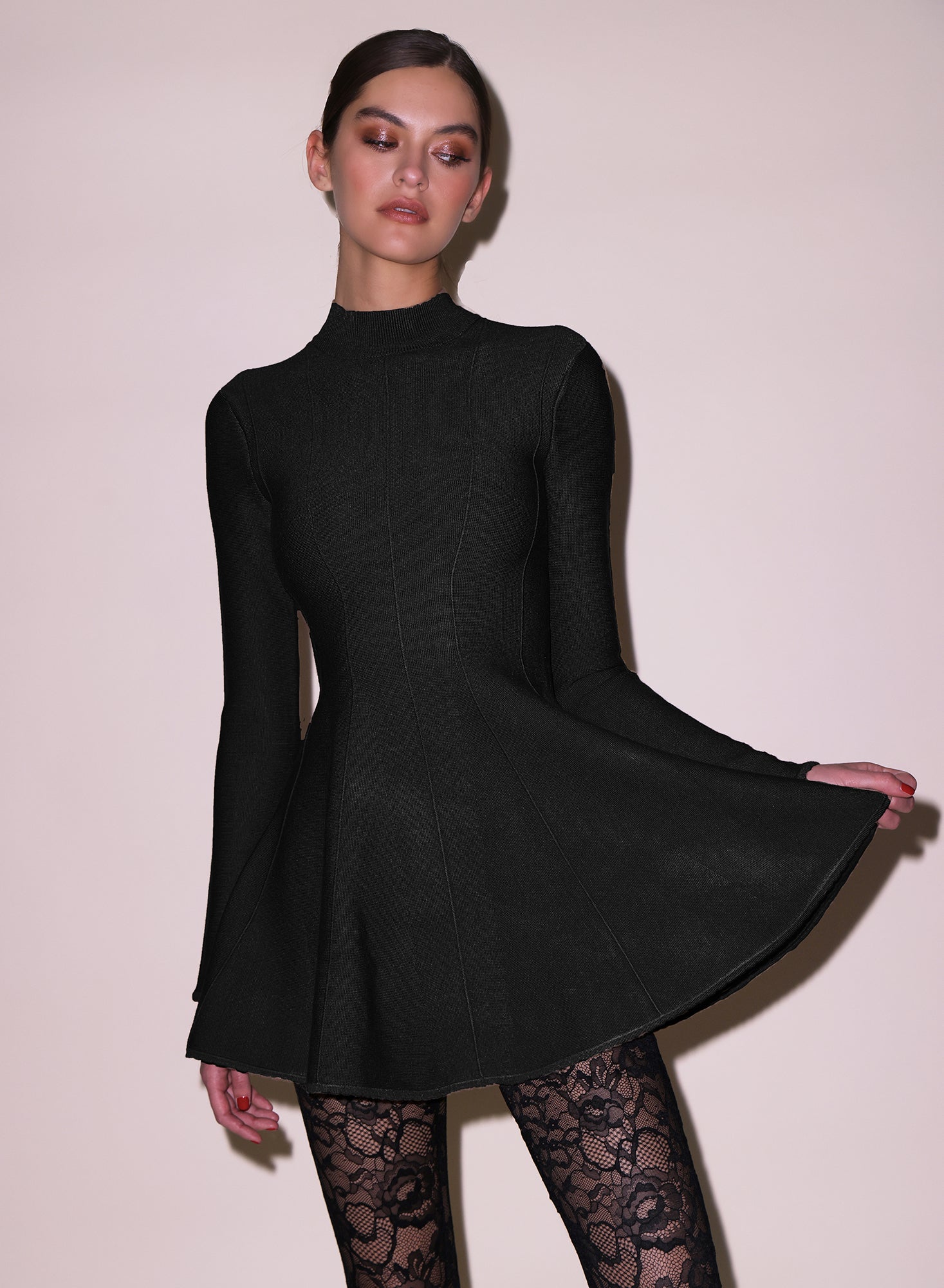 Fleur du Mal Black Long Sleeve Flared Corset Dress