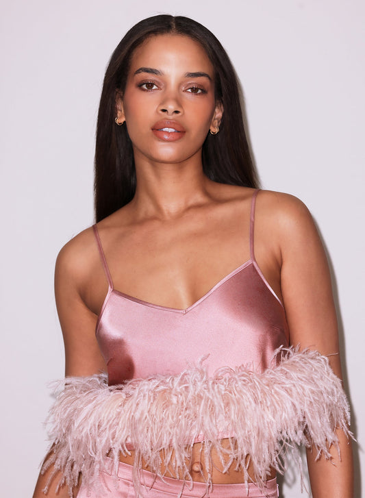 Fleur du Mal Rose Pink Feather Cropped Cami