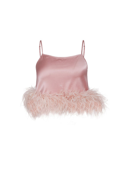 Fleur du Mal Rose Pink Feather Cropped Cami