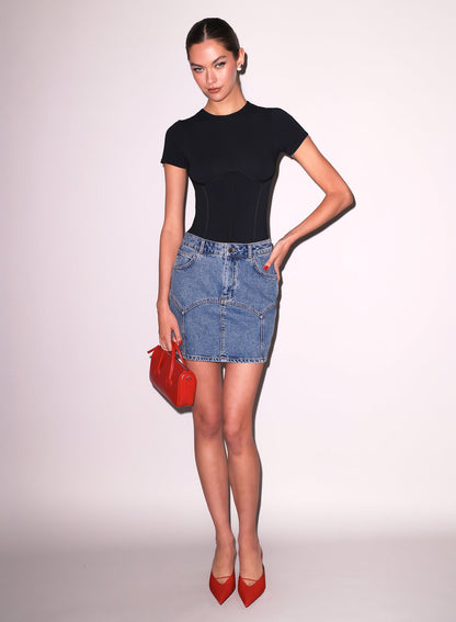 Fleur du Mal Acid Denim Blue Denim Garter Skirt