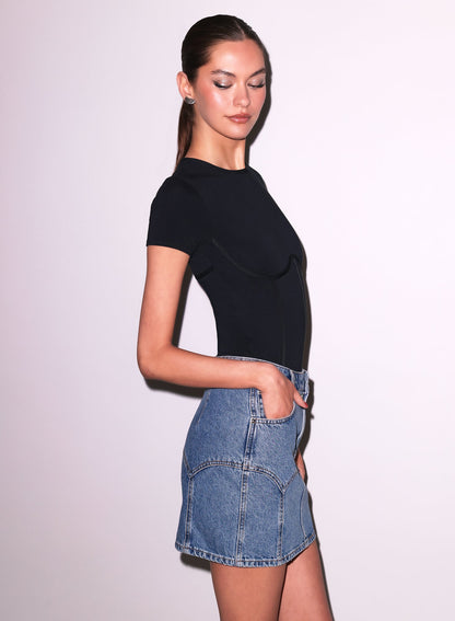 Fleur du Mal Acid Denim Blue Denim Garter Skirt