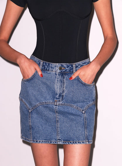 Fleur du Mal Acid Denim Blue Denim Garter Skirt