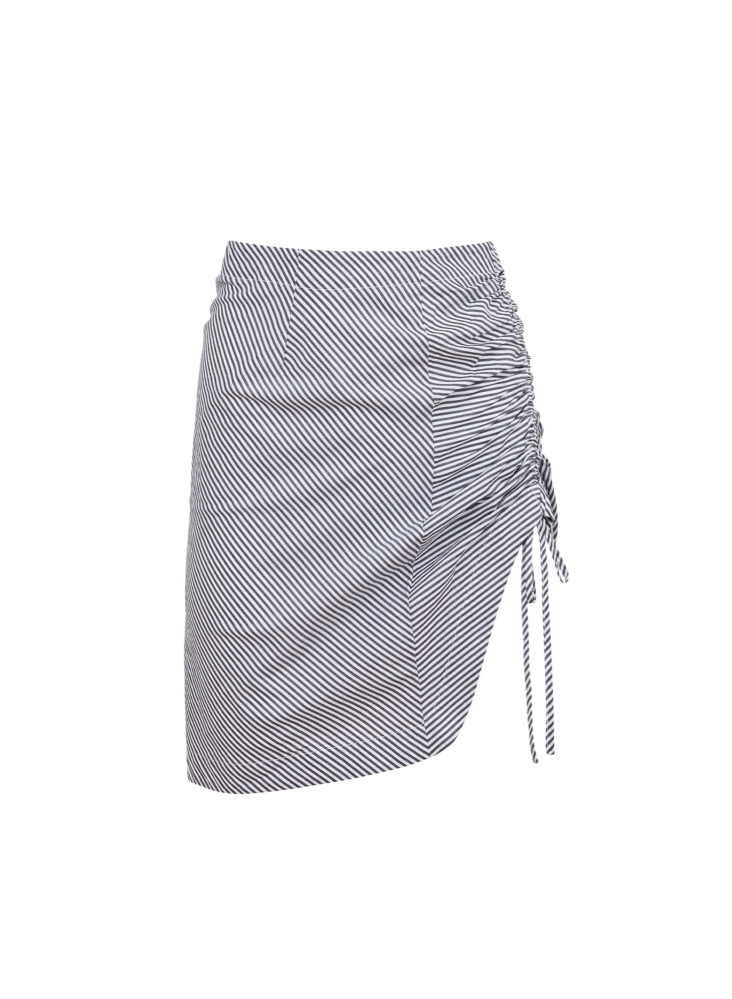 Fleur du Mal Black Stripe Poplin Draped Ruched Skirt