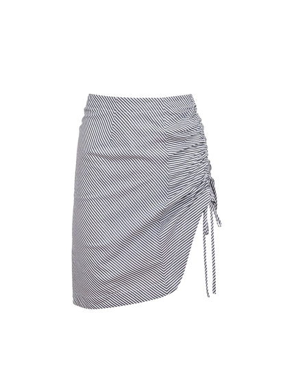 Fleur du Mal Black Stripe Poplin Draped Ruched Skirt