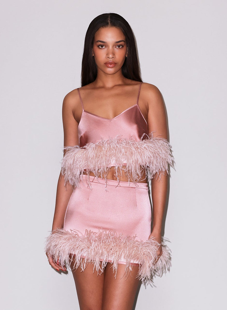 Fleur du Mal Rose Pink Feather Mini Skirt