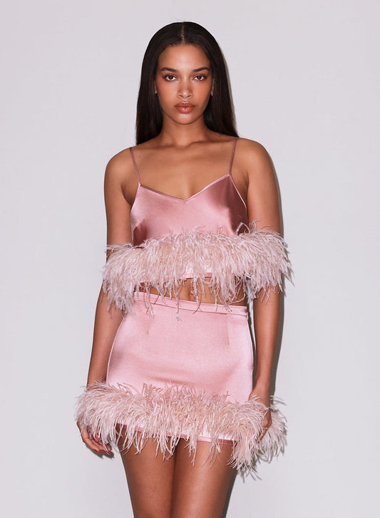 Fleur du Mal Rose Pink Feather Mini Skirt