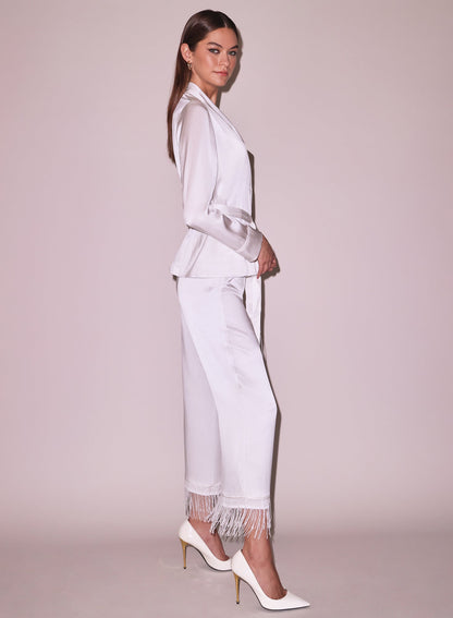 Fleur du Mal Ivory Bianca Fringe Silk Pant