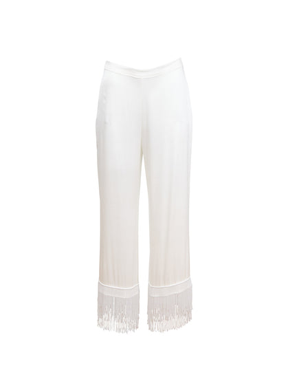 Fleur du Mal Ivory Bianca Fringe Silk Pant
