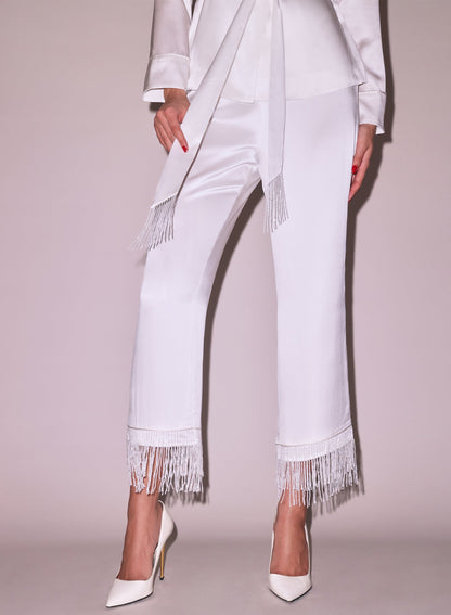 Fleur du Mal Ivory Bianca Fringe Silk Pant