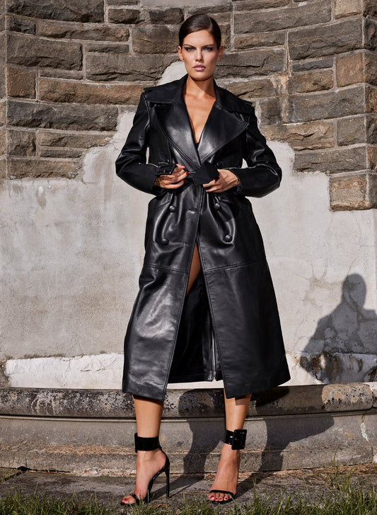 Fleur du Mal Black Moto Leather Trench Coat