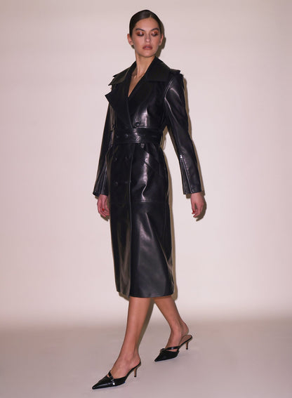 Fleur du Mal Black Moto Leather Trench Coat