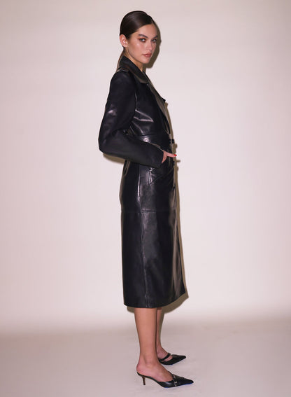 Fleur du Mal Black Moto Leather Trench Coat