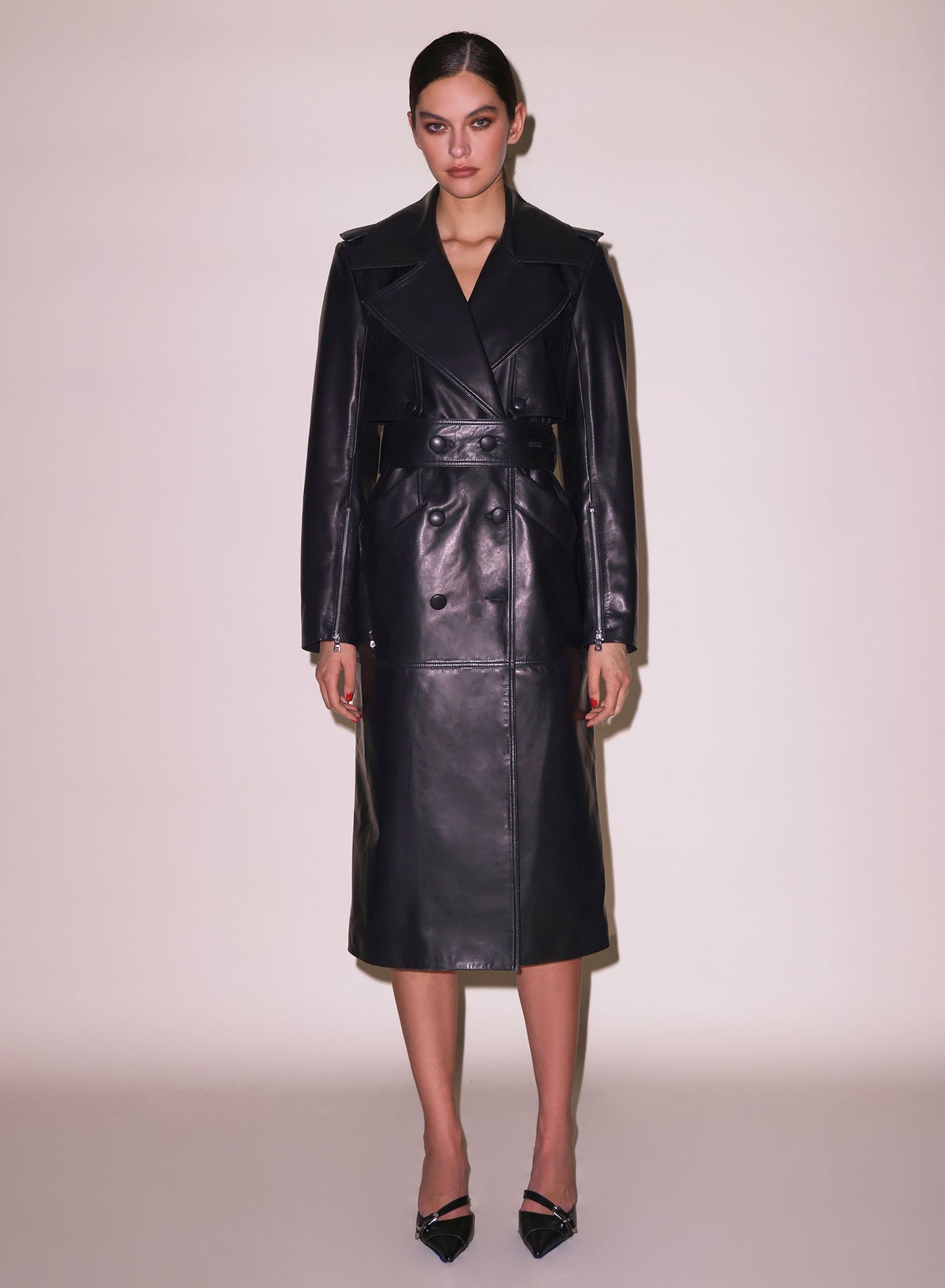 Fleur du Mal Black Moto Leather Trench Coat