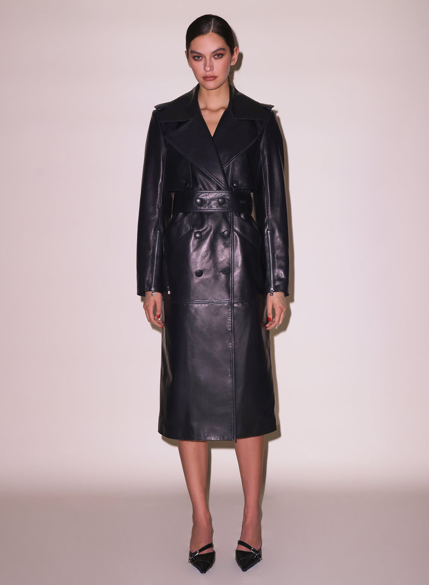 Fleur du Mal Black Moto Leather Trench Coat