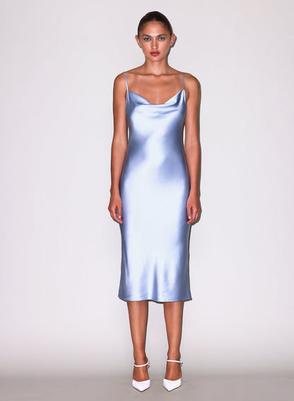 Fleur du Mal Cloud Blue Silk Cowl Slip Dress