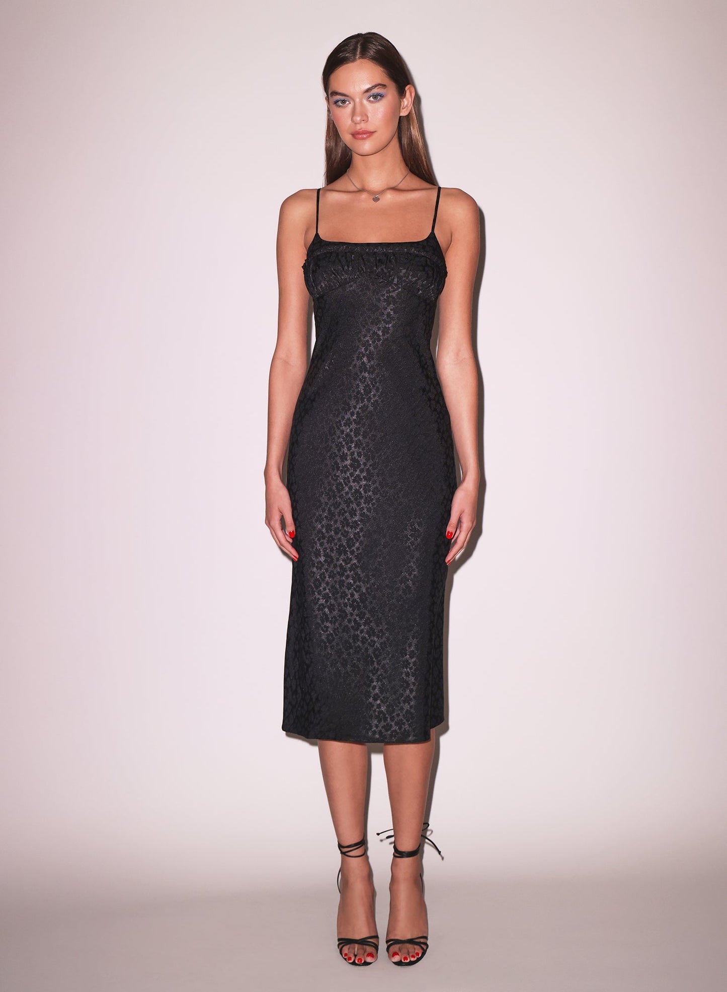 Fleur du Mal Black Pansy Jacquard Ruched Bust Dress