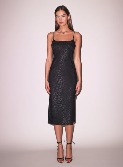 Fleur du Mal Black Pansy Jacquard Ruched Bust Dress