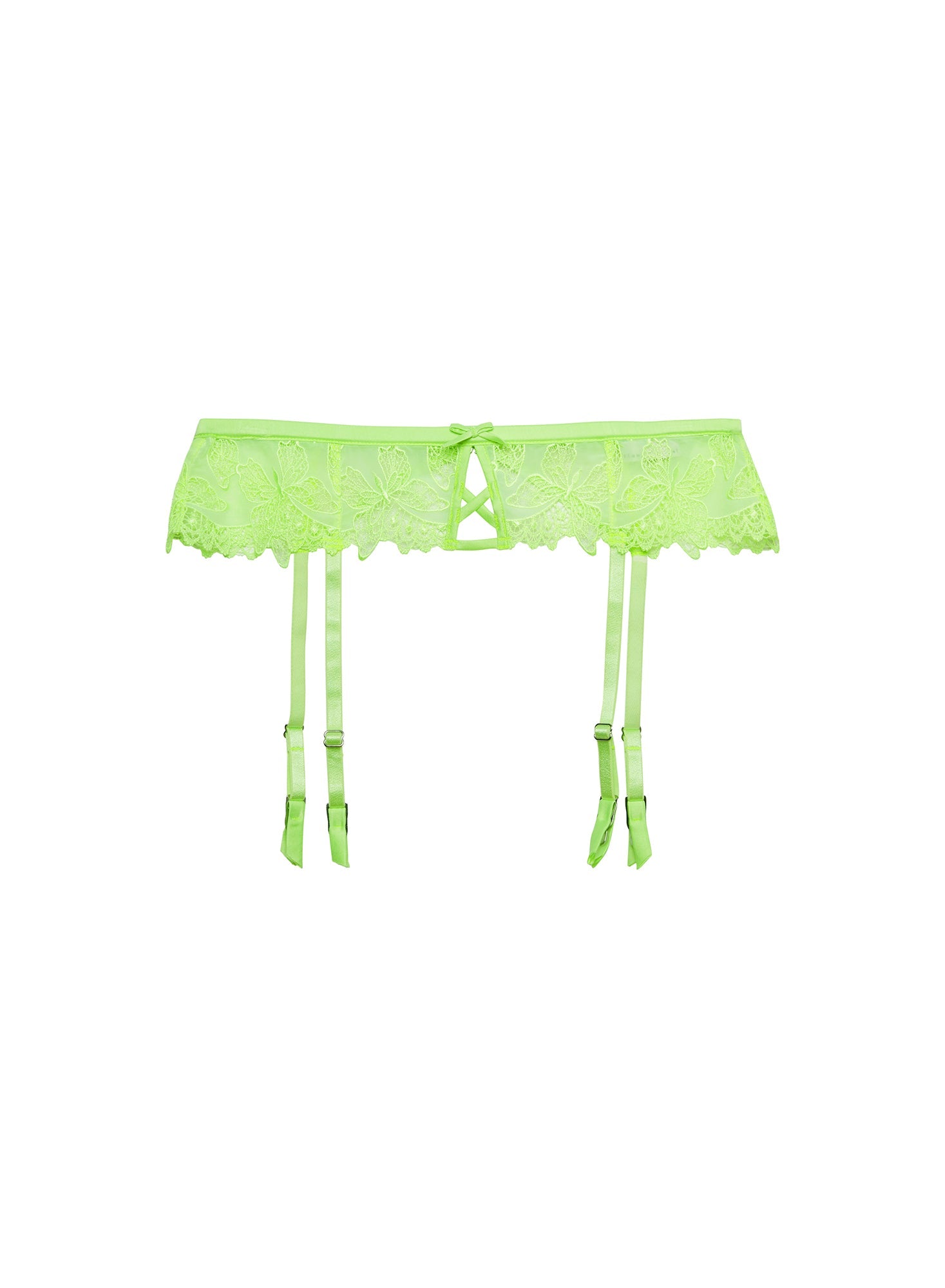 Fleur du Mal Light Neon Green Papillon Garter Belt