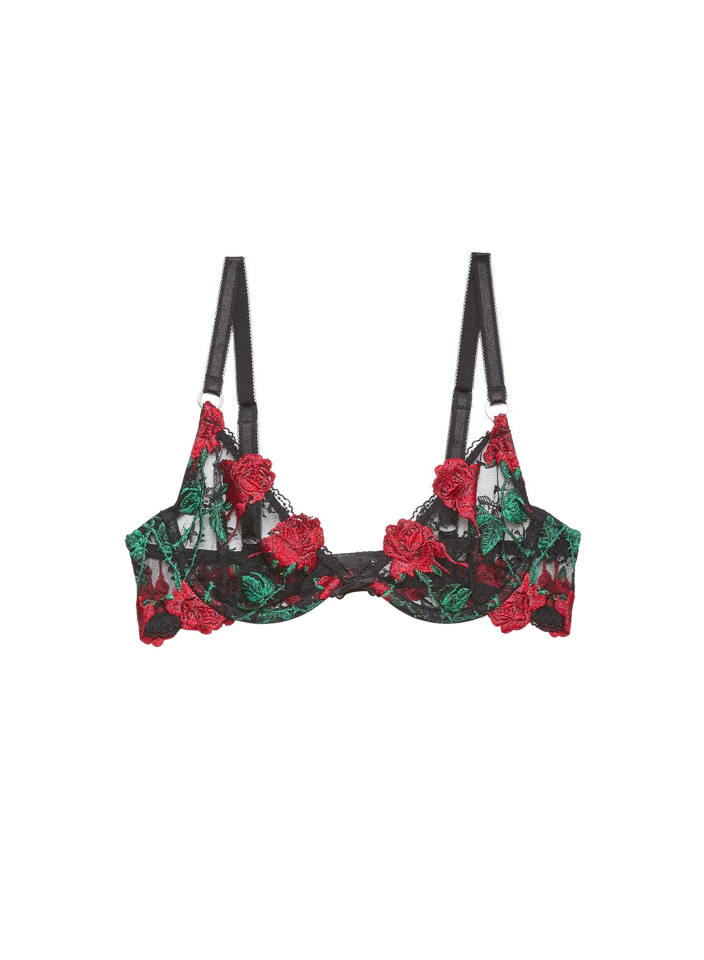 Fleur du Mal Black Vampire Rose Embroidery Demi Bra