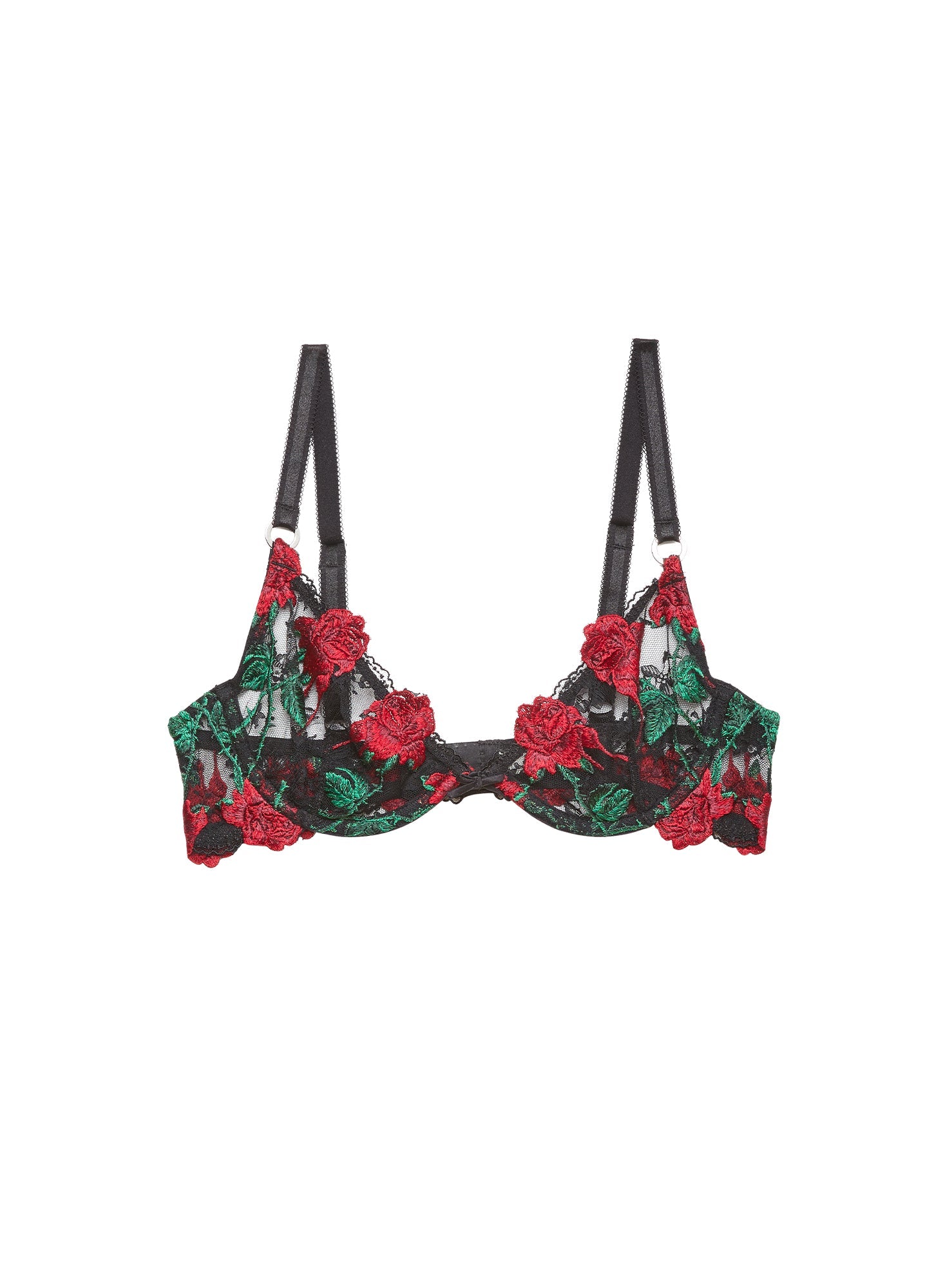 Fleur du Mal Black Vampire Rose Embroidery Demi Bra