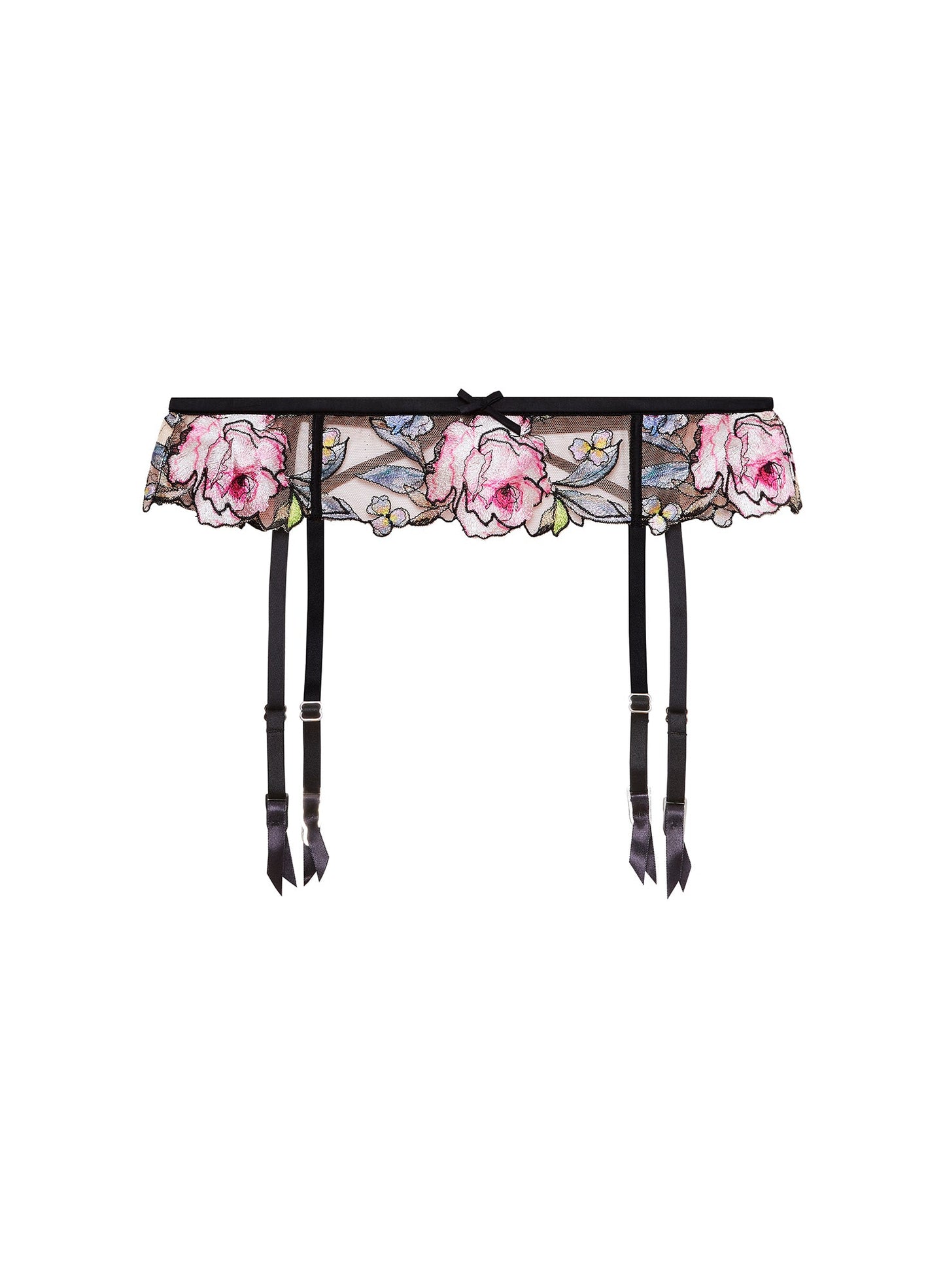 Fleur du Mal Black Fidelia Embroidery Garter Belt