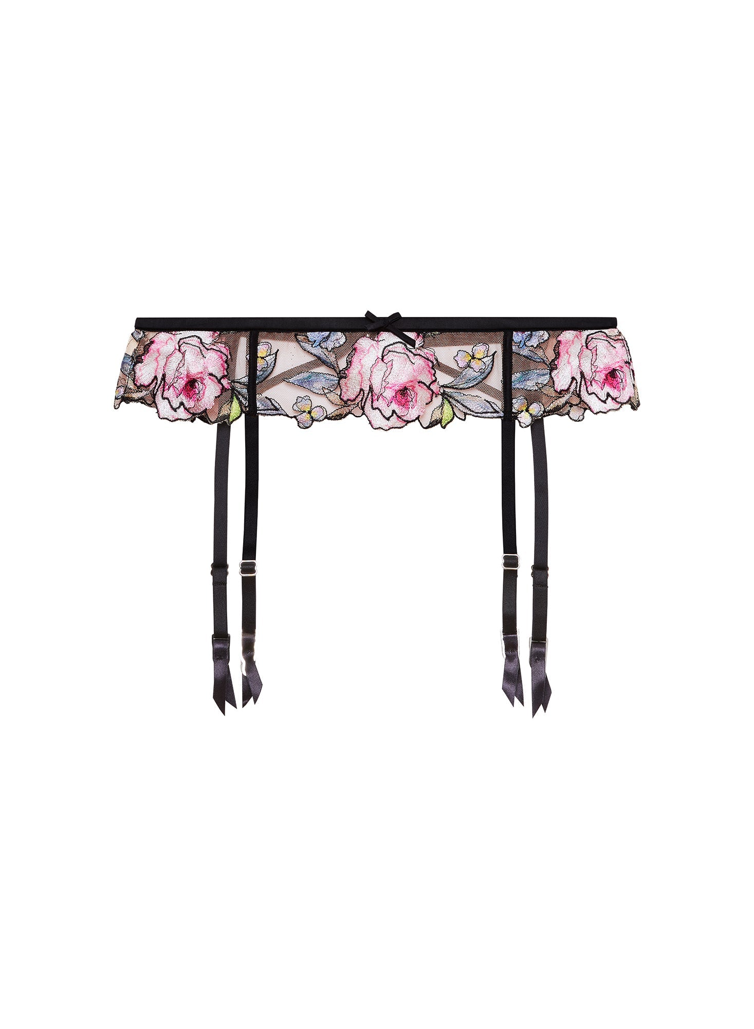 Fleur du Mal Black Fidelia Embroidery Garter Belt
