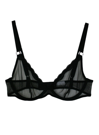 Fleur du Mal Black Sheer Tulle Demi Bra
