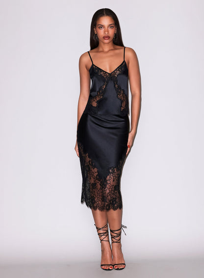 Fleur du Mal black Juliet Lace Silk Skirt