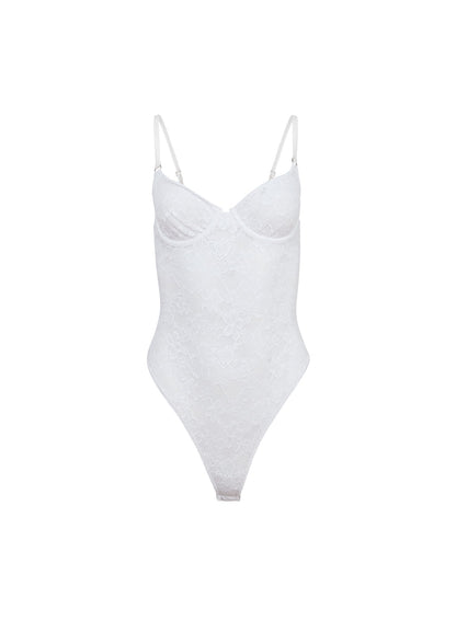 Fleur du Mal Ivory Le Stretch Lace Bodysuit