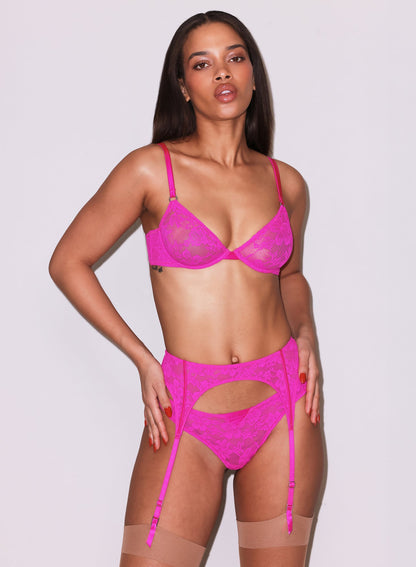 Fleur du Mal Wild Pink Le Stretch Lace Demi Bra