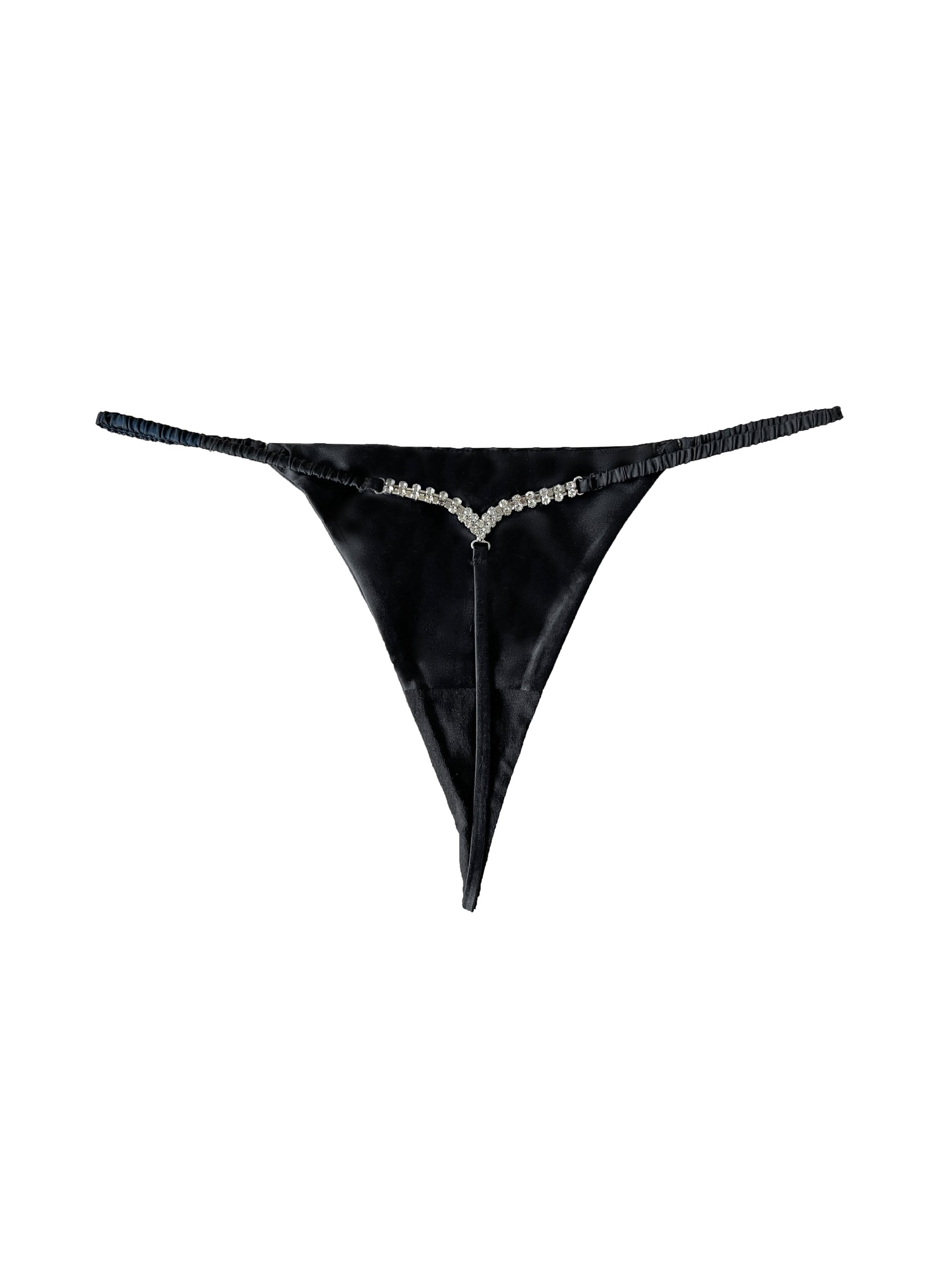 Fleur du Mal Black Crystal Luxe V String