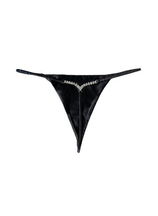 Fleur du Mal Black Crystal Luxe V String